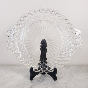 Vintage Anchor Hocking Waterford Waffle Clear Glass Handled Cake Plate